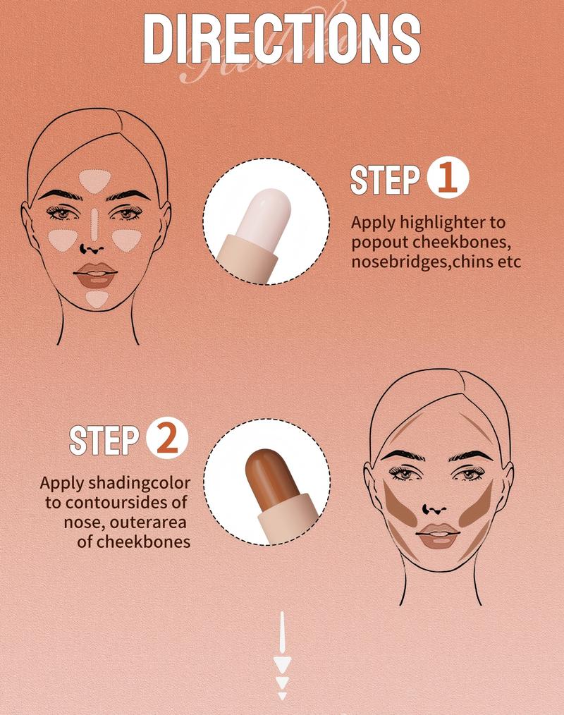 2-IN-1 Dual-End Highlight & Contour Stick, Three-Dimensional Shaping, Easy to Use & Portable, Brightens & Defines, Waterproof & Easy to Remove, Long-lasting, Smooth Creamy Blendable Formula, Natural Buildable Coverage, For All Skin Types