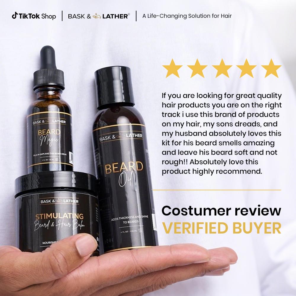 Men’s Healthy Hair and Beard Starter Kit Nourishing Shampoo, Conditioner, and Gentle Shea Butter Blend Balm Hydrating Set. Gift | Men's self-care