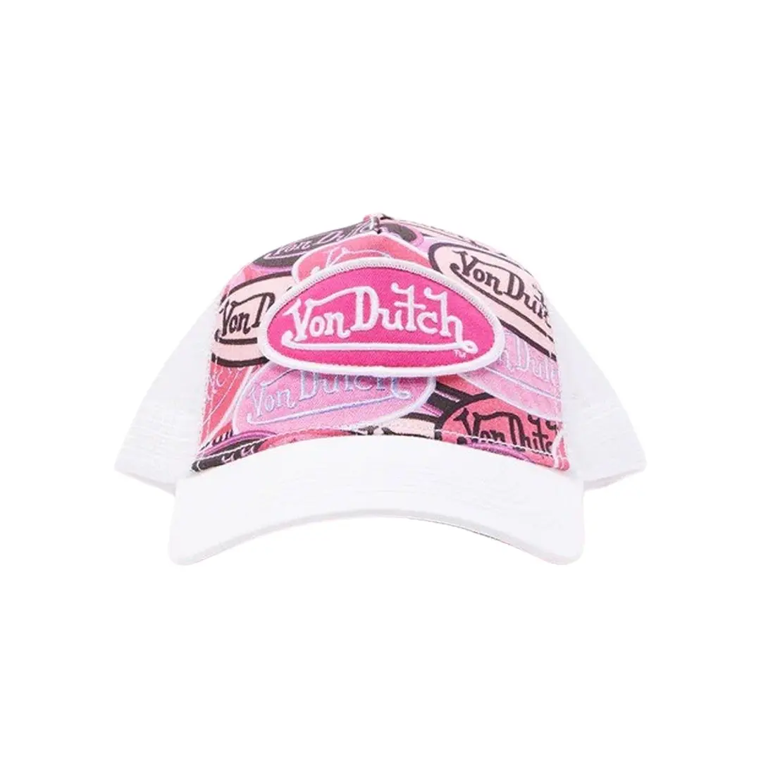 Von Dutch Pink & White Billboard Authentic Snapback Baseball Cap - Cotton, Lightweight Cool Hat, Casual Everyday Fashion Accessory, Authentic Snapback Hat, Baseball Cap Snapback