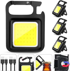 Keychain Flashlights 1 Packs, Cob Keychain Work Light Portable Mini Rechargeable Flashlight 3 Light Modes with Folding Bracket Bottle Opener for Fishing, Camping and Walking, Emergency Repair