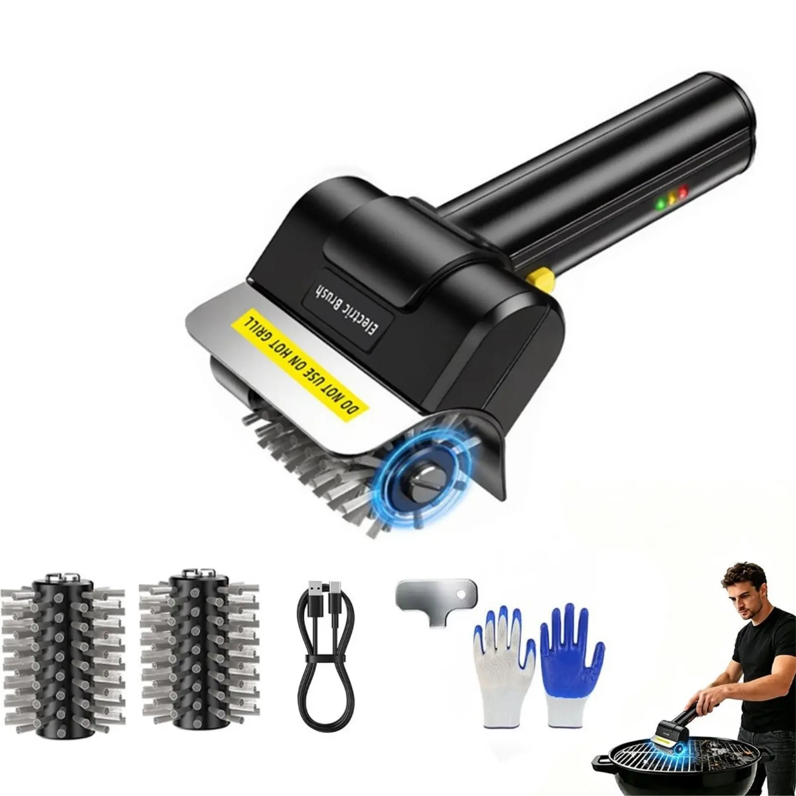 Wireless Electric BBQ Brush Cleaner, Rechargeable, 1200 Rpm, 100 Minutes Runtime, 2 Detachable Heads, Outdoor Grill Cleaning Tool, Grill Accessories For Outdoor Grill, Bbq Tools, Barbecue Accessories, Grilling Accessories