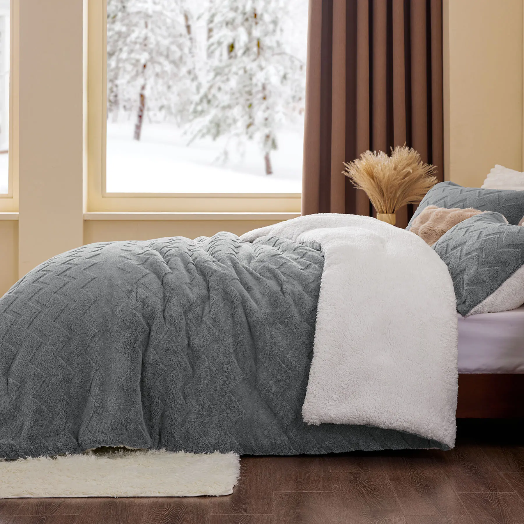 BEDELITE Wave Fluffy Sherpa Comforter Set, Super Soft Sherpa Comforter for Twin Queen KIng Size Bed, Luxury Warm Bedding Set for Winter, Fuzzy Bed Set