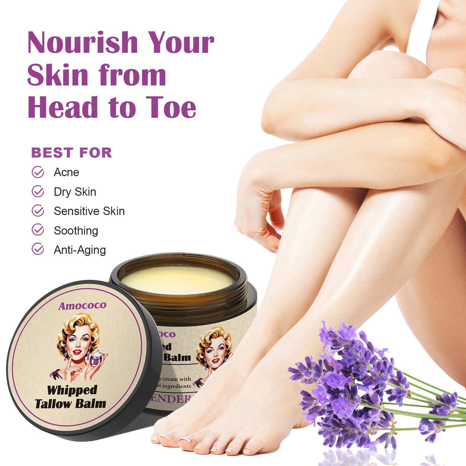 Tallow Cream 100% Natural Moisturizing Face and Body Cream That Soothes, Nourishes, Firms and Hydrates The Skin With Lavender and Vanilla Scents in Vintage Packaging.