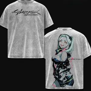 Rebecca – Cyberpunk: Edgerunners Anime Double Printed Vintage Washed Tee Unisex Oversize Anime Manga Washed Heavyweight Cotton T-shirt, Oversize shirt, Cotton tee, Gift for him, for her HI4
