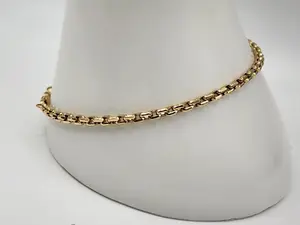 10K Gold Square Manilla Necklace, Size 8 Chain, Daily Fashion Costume Jewelry with Elegance and Luxurious Finish