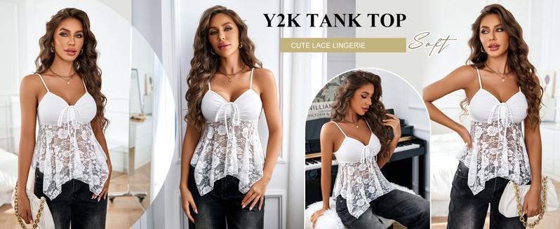 Avidlove Lace Bralette Crop Top for Women Y2k Cami Tank Top with Adjustable Spaghetti Straps & Elastic Mesh Lace Comfortable Casual Lingerie Bustier