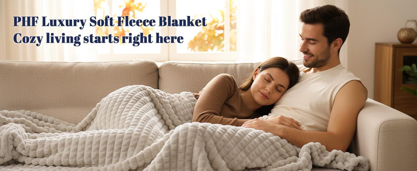 PHF Luxury Soft Fleece Blanket, No Shed No Pilling, 380GSM Fluffy Cozy Blankets for Bed, Lightweight Warm Bedding for Home Decor, Ideal Gift for Women