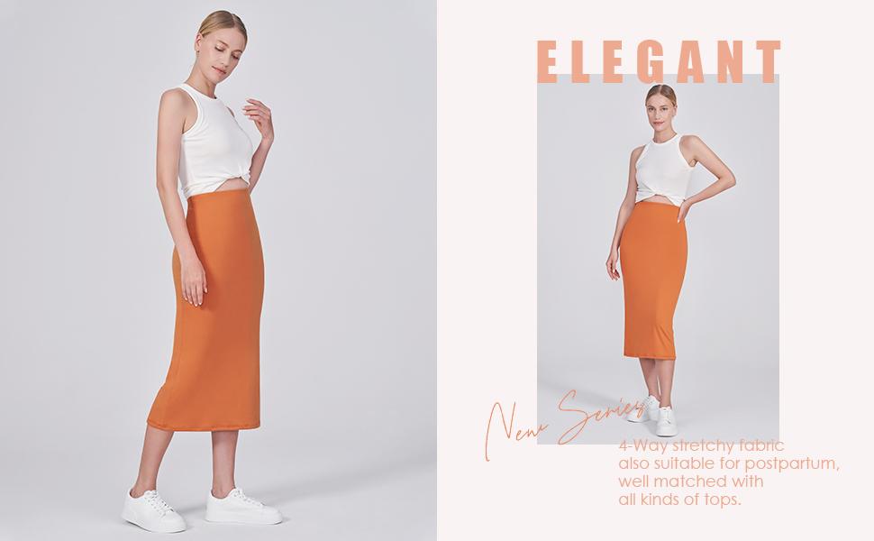 POSHDIVAH Women's Maternity Skirt Over The Belly Midi High Waisted Solid Stretchy Pregnancy Pencil Skirt pregnancy supply summer clothes