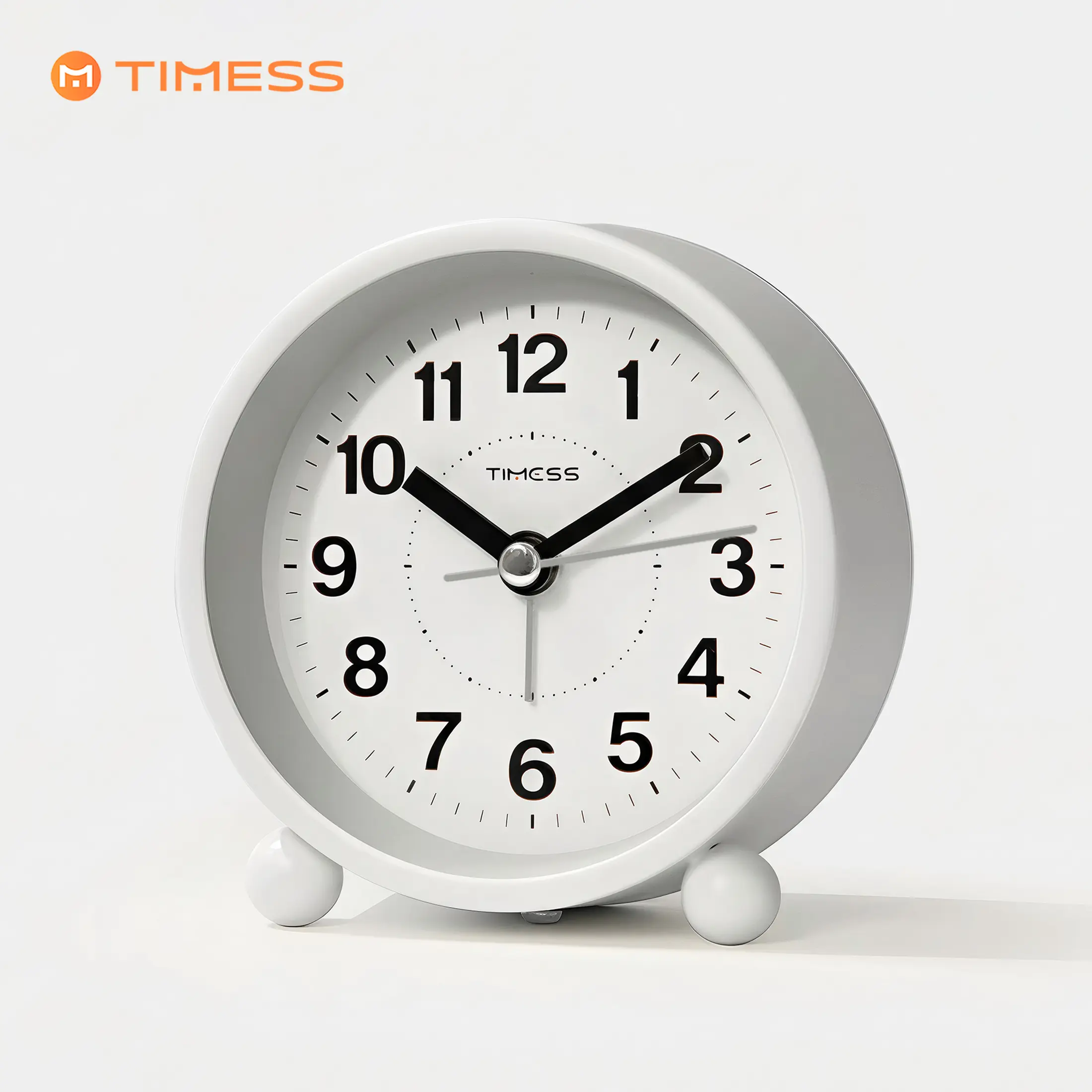 TIMESS Modern Bubble Analog Art Alarm Clock - Silent, 3.4 in Large Display, Eye Care, Metal Body Countertop Decor, Minimalist Bedroom/Desk Accessory for Students, Daily Use