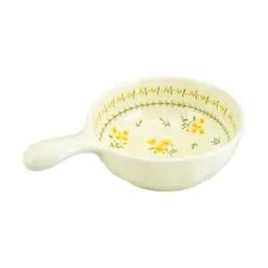 Golden Lion 6" Lotus Handle Bowl - Japanese Pastoral Style Yellow Glaze Spring Blossom Ceramic Rice Bowl, 22x15.3x5.7cm