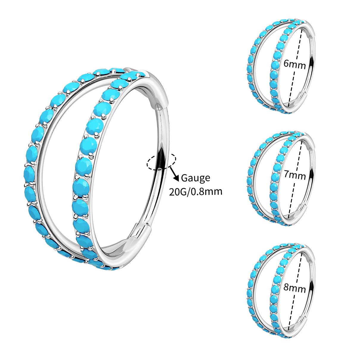 Oufer 20G Turquoise-Hinged Segment Nostril Nose Piercing Ring 316L Stainless Steel 6mm 7mm 8mm Inner Diameter Bohemian Flair