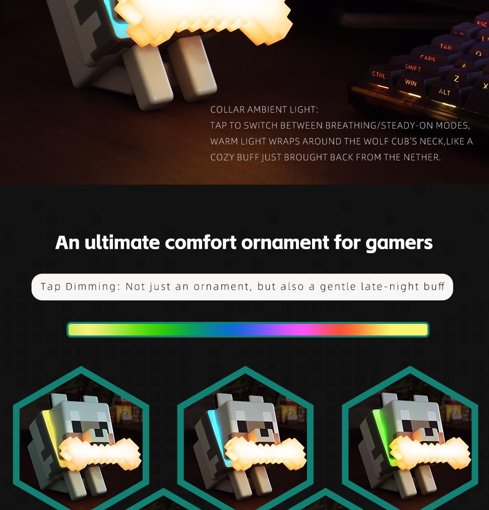 DIYCOM 3D Printing Handmade Pixel Wolf LED Night Light with Glowing Bone and RGB Collar Stylish Room Decor New Year And Valentine's Day Gift