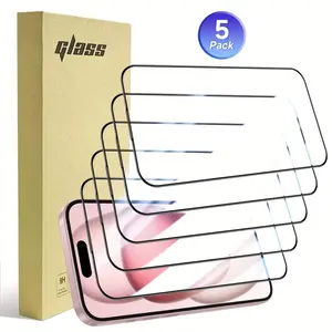 5pcs Tempered Glass Screen Protector For Apple for iphone 17/11/12/13/14/15/16 Pro Max Plus X/XS/XR/16E/Air/ Series, Ultra-high Definition, 9H Hardness, Scratch And Shatter Resistant, Dustproof, Easy To Install, Phone Screen Protector