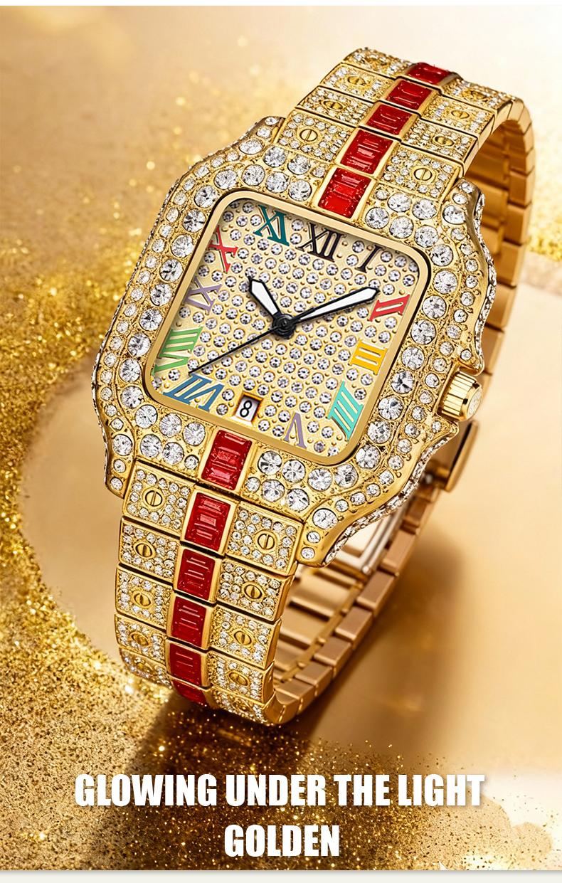 Valentine's Luxury Collection Ladies Rhinestone Embellished Square Dial Quartz Watch with Date Display Luminous Function Gift Box Included Timeless Classic Style Perfect Gift for Wife and Mom