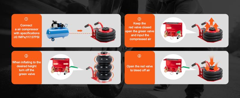 VEVOR 3 Ton/6600 lbs Triple Bag Air Jack, TikTokShopBlackFriday, Airbag Jack with Six Steel Pipes, Lift up to 17.7 inch/450 mm, 3-5 s Fast Lifting Pneumatic Jack, with Side Handles for Car, Garage, Repair