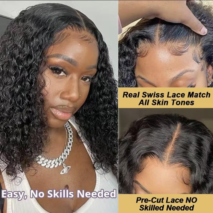 Short Bob Glueless Wigs 6x4 Ready To Wear Deep Wave Curly Wigs Human Hair Wet and Wave 6x4 HD Lace Closure Wig For Women Pre Plucked 180% SpringStatements
