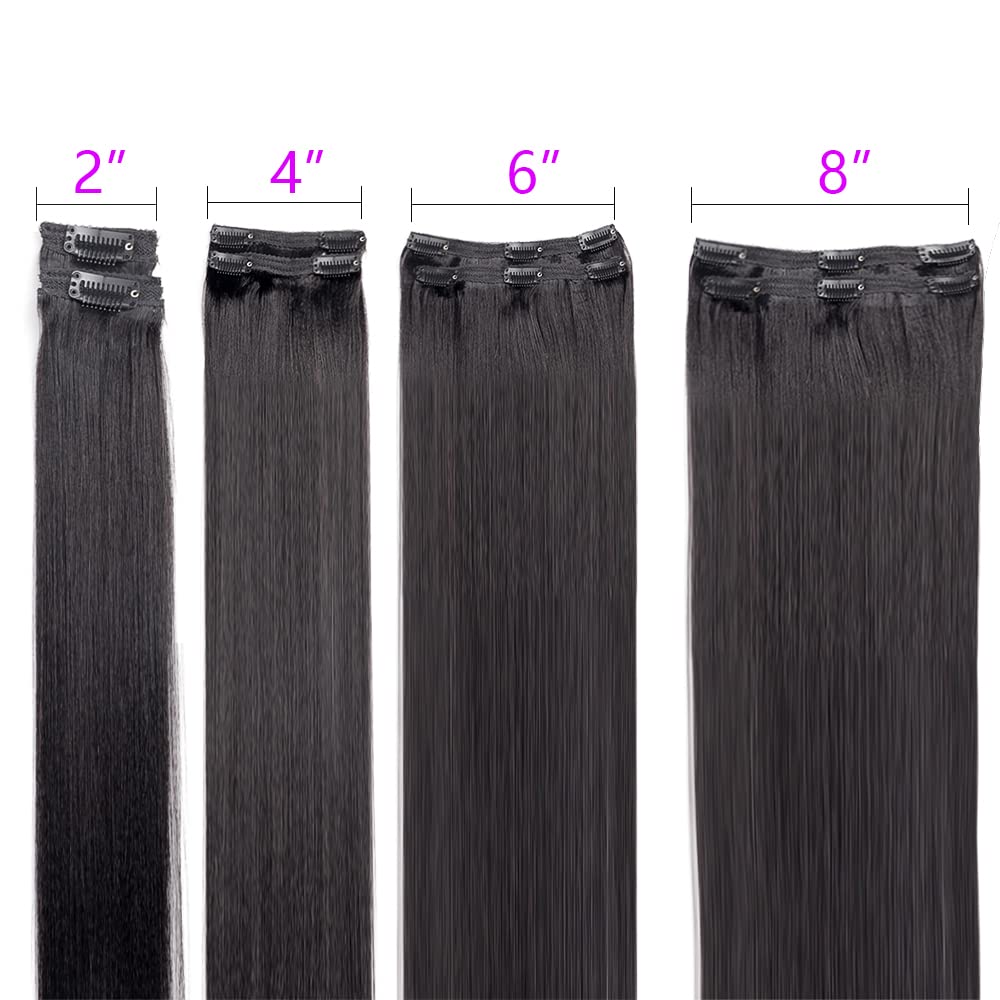 Mamushow Yaki Straight Clip in Hair Extensions Human Hair Seamless Pu Clip ins Hair 8 Pcs 18 Clips Human Hair Natural Black 12-30 Inches 120g/pack