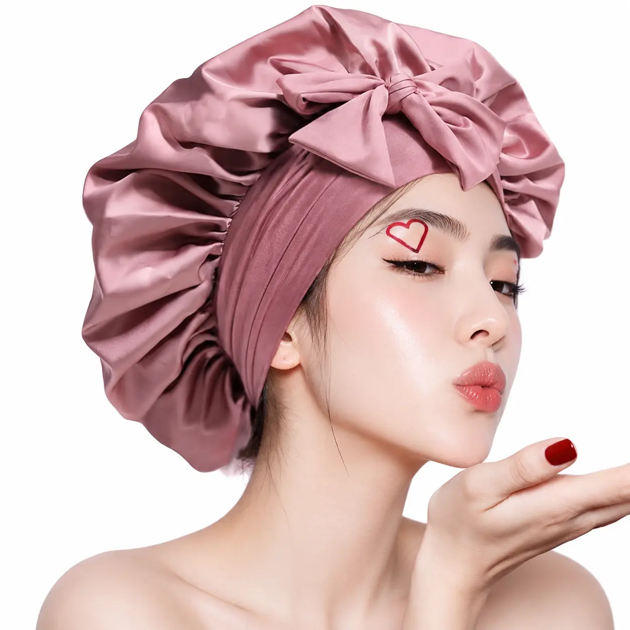 Silk Bonnet for Sleeping Women, Large Satin Night Cap for Curly & Natural Hair, Hair Protection Bonnet for Frizz Control, Pink Sleep Cap
