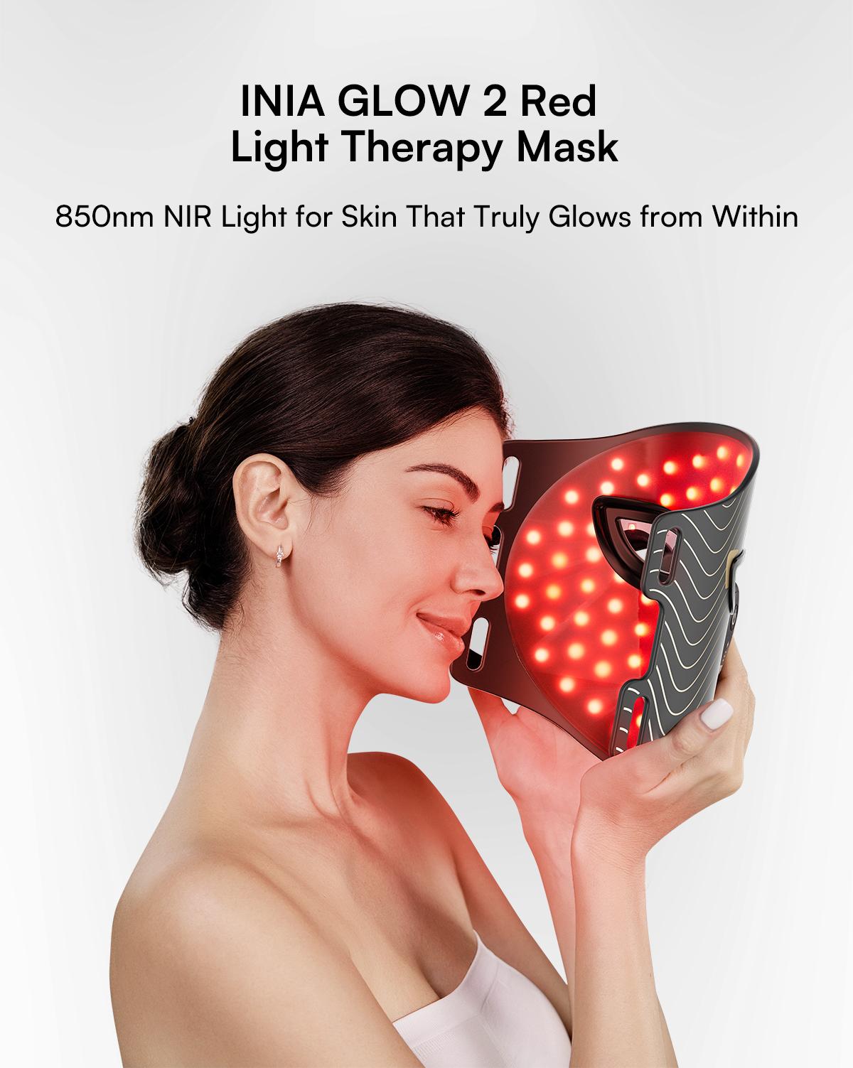 INIA GLOW 2 Red Light Therapy Mask , 4 Light Modes with 850nm NIR, 2600mAh Rechargeable LED Face Mask for Skincare at Home and Travel, Best Valentine's Day Gift for Her