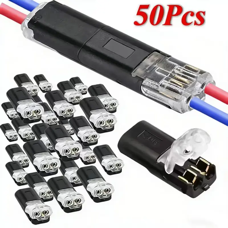 50 Pieces Basic Dual Connector Jewelry Adjusters & Protectors - Durable Double-Wire Plug-in Connectors, Cable Clamp Locking Buckles, AWG 18-22 US Fit for Daily DIY Projects
