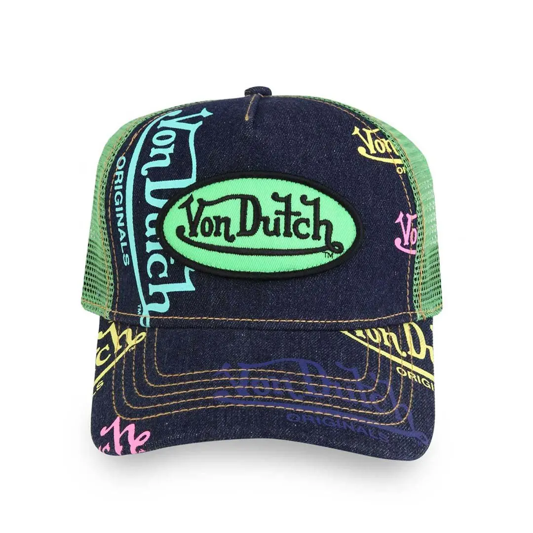 Von Dutch Navy Denim Apple Logo Trucker Hat