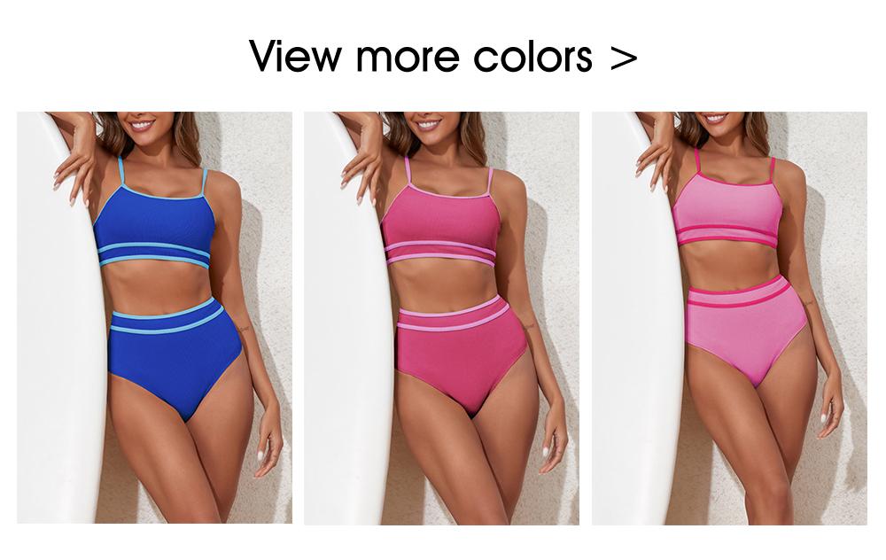 Aleumdr Women's Ribbed Bikini Sets Color Block Swimsuit High Waisted Bathing Suit Swimming Clothing Beach Water Sports Swimwear SpringStatements