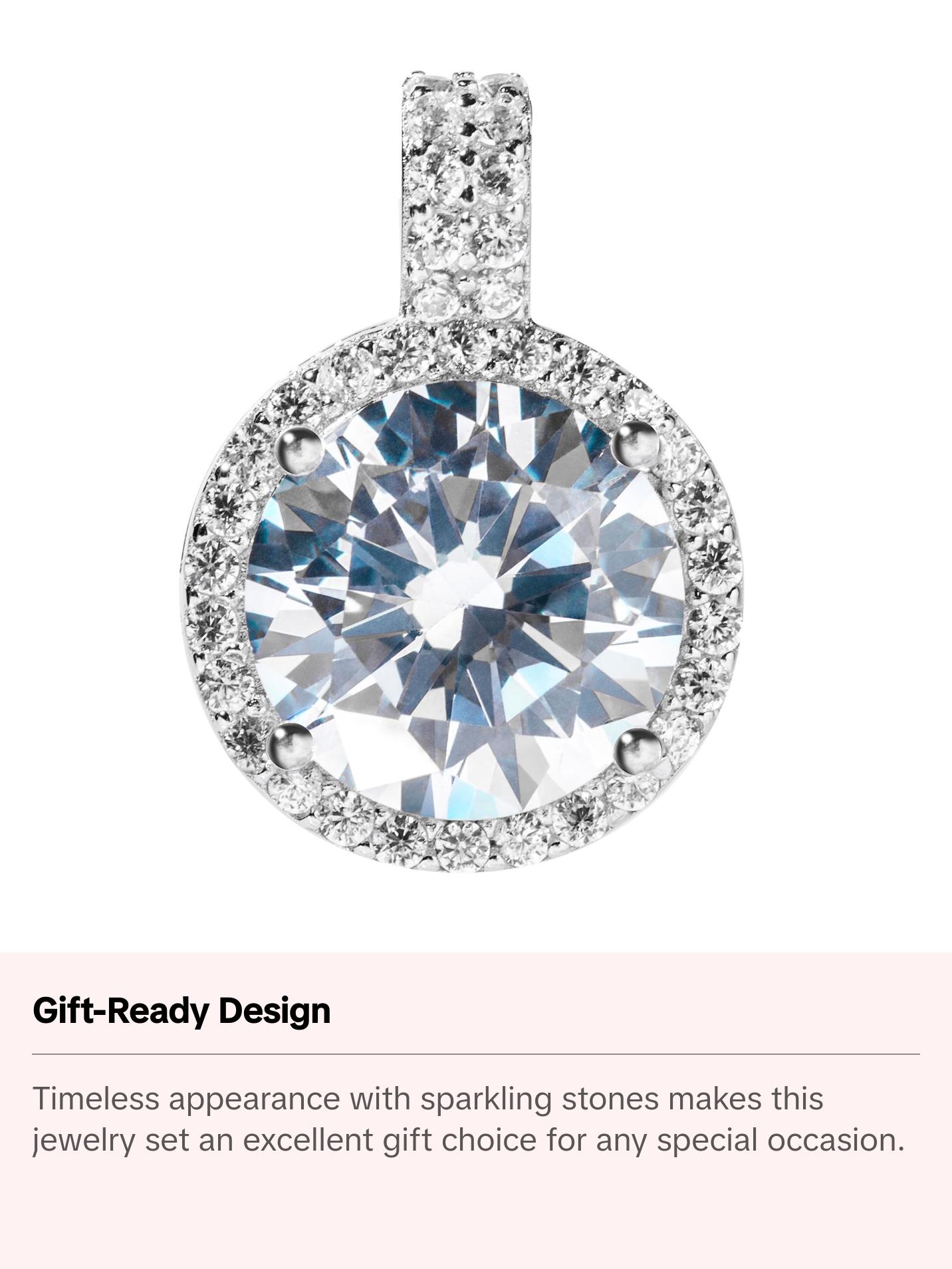 Gilded Elegance: Gold Cubic Zirconia Stud Earrings and Necklace Set in Sterling Silver