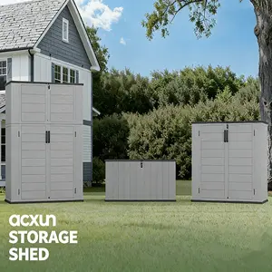 Aoxun 21/41/61 Cu.Ft Outdoor Storage Shed, Widened Outdoor Storage Cabinet Waterproof Vertical Resin Shed with Floor for Patio, Garden Tools, Pool Equipment, Easy to Assemble (Grey)