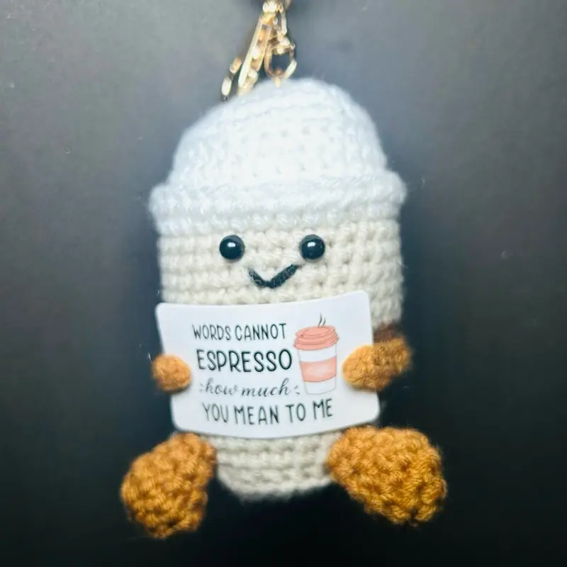 Cute Face Crochet Coffee Collectible Keychain, Portable Carry Keyring for Collectibles Enthusiasts