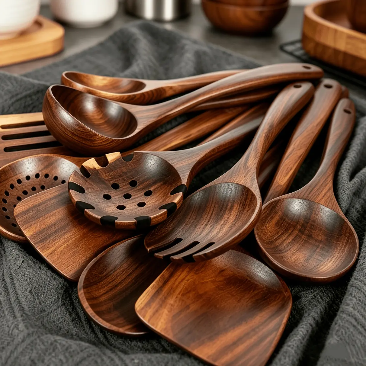10pcs Non-Stick Cookware Set, Wooden Kitchen Utensils, Heat-Resistant, Including Shovel And Perforated Wooden Spoon. It Is A Stylish And Durable Wooden Multifunctional Set Suitable for Kitchen, Cooking, Baking, As Well As Casual And Formal.