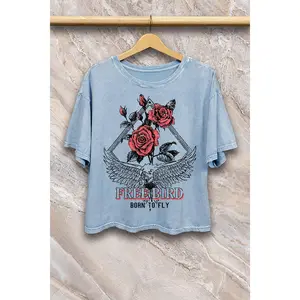 ROBIN EGG BLUE Free Bird - Mineral Washed Long Crop Top