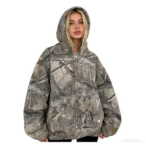 Maple Leaf Sweatshirt Spring and Autumn New American Washed High Street Retro Camouflage Hooded Casual Cardigan for Men and Women
