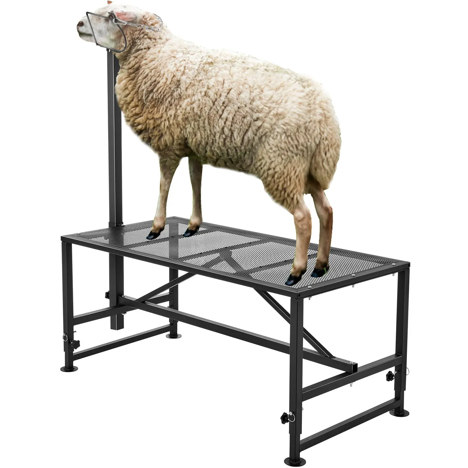 【SummerFinds】VEVOR Goat & Sheep Stand,  , 47x23 inch Livestock Stand, Metal Livestock Milking and Shearing Stand 21" to 33" Adjustable Height, with Headpiece and Nose Loop, 500lbs Loading Weight, Black