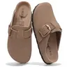 KIDMI Genuine Suede Clogs for Women Memory Foam Cork Footbed Potato Shoes Slip On Leather Mules with Big Buckle,Arch Support, Comfortable, Leather Slip On, Fall, Casual, Indoor Outdoor, Non-slip Rubber Sole, Adjustable Metal Buckle