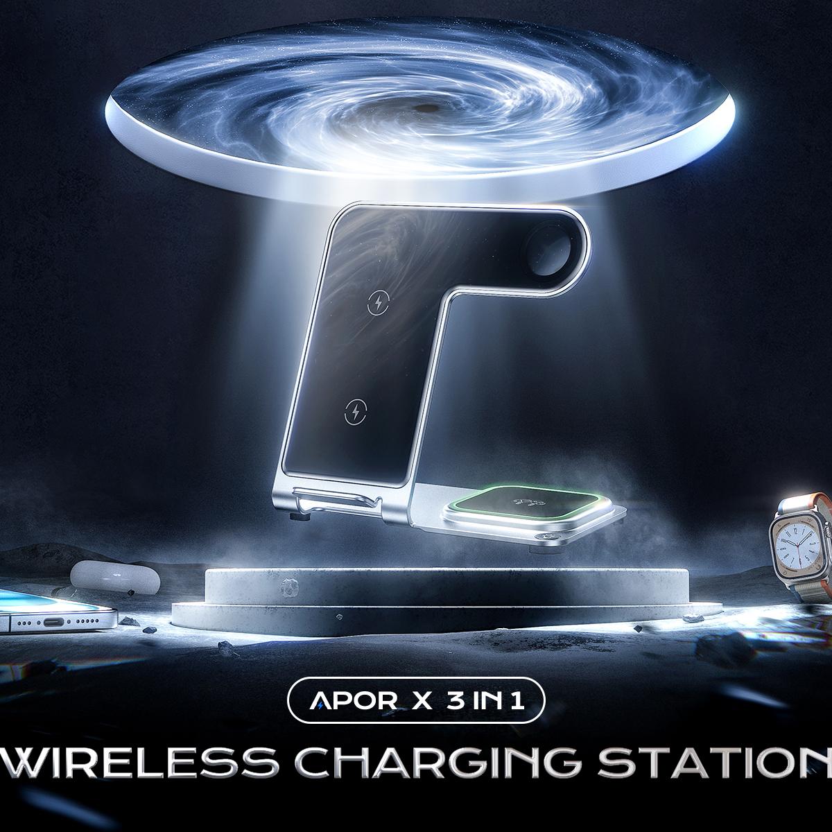 3 in 1 Wireless Charging Station for Apple Multiple Devices Wireless Charger for iPhone 15 14 13 12 11 Pro (Not for Mini Series) Metal Charging Station for Apple Watch for AirPods 2/3/Pro/Pro 2