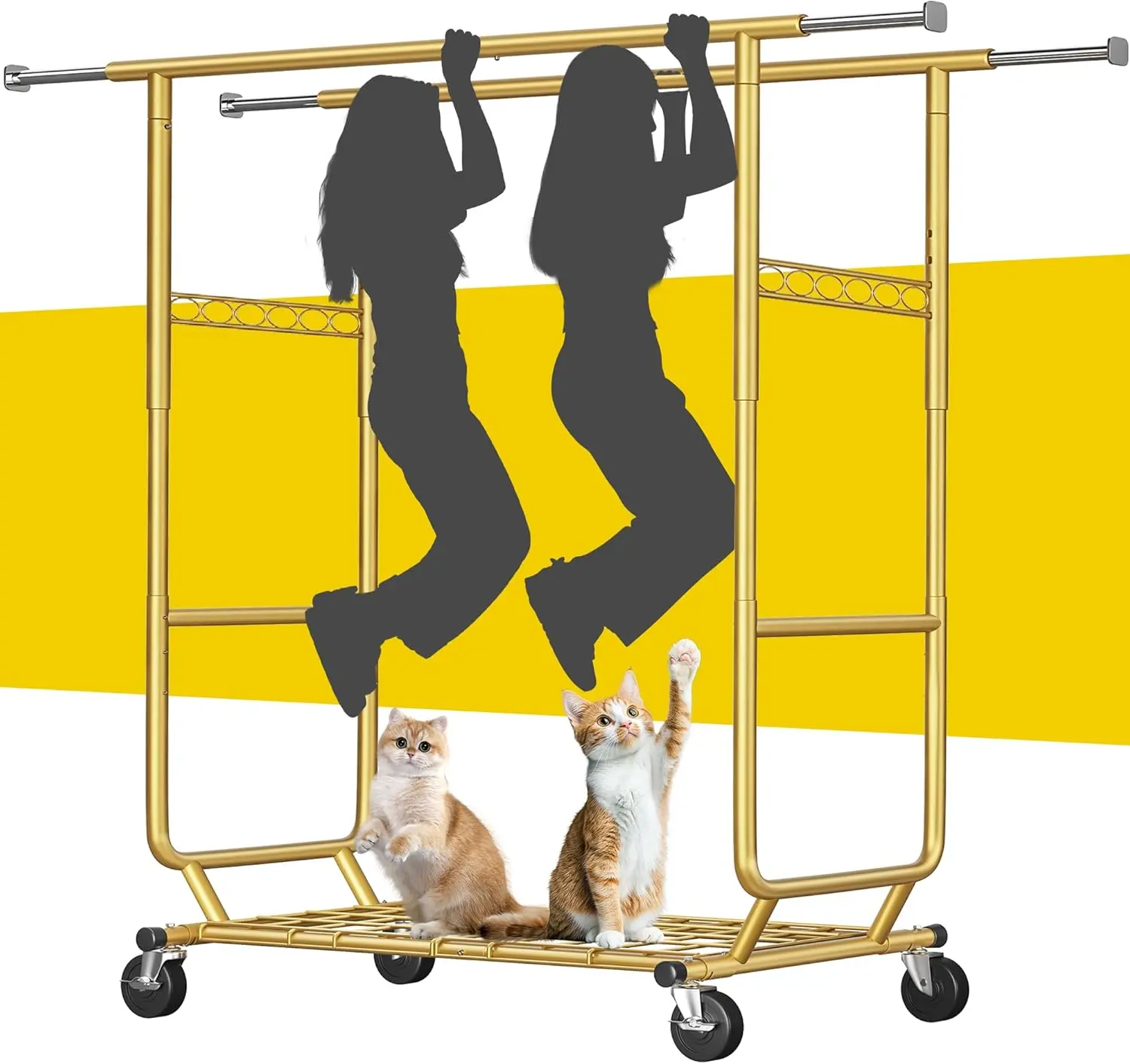 Raybee Rolling Clothing Rack with Double/ Single Hanging Rods,  Heavy Duty Clothes Rack Max Capacity 630LBS /485LBS, Foldable Portable Closet Rack with Shelf, Adjustable Commercial Garment Rack with Wheels