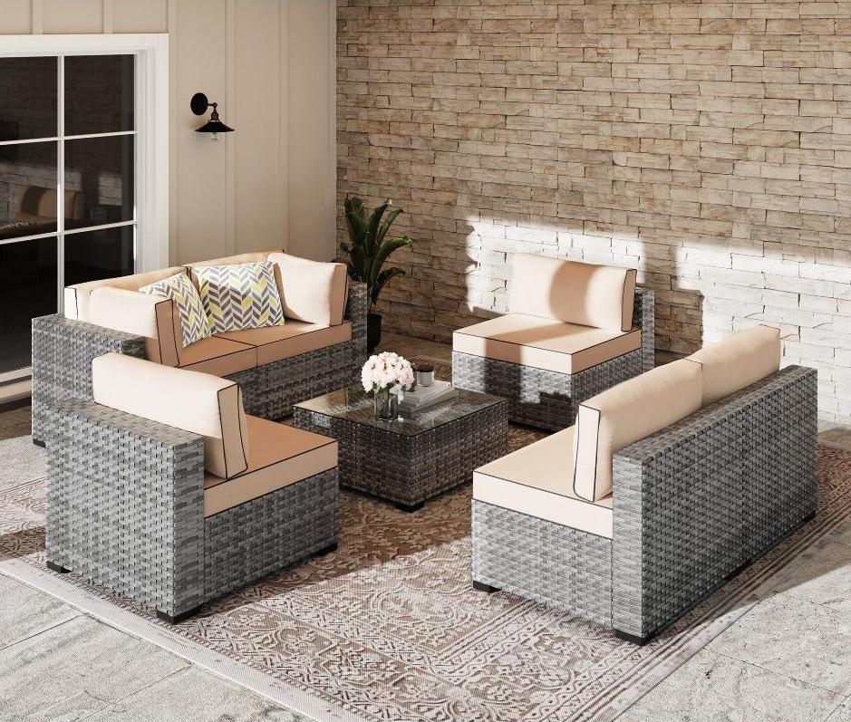Walsunny Patio Furniture Set 7 Pieces Outdoor Rattan Chair Wicker Sofa Garden Conversation Bistro Sets for Yard, Pool or Backyard, Silver Gray Walsunny Patio Furniture Set 7 Pieces Outdoor Rattan Chair Wicker Sofa Garden Conversation Bistro Sets for Yard, Pool or Backyard, Silver Gray