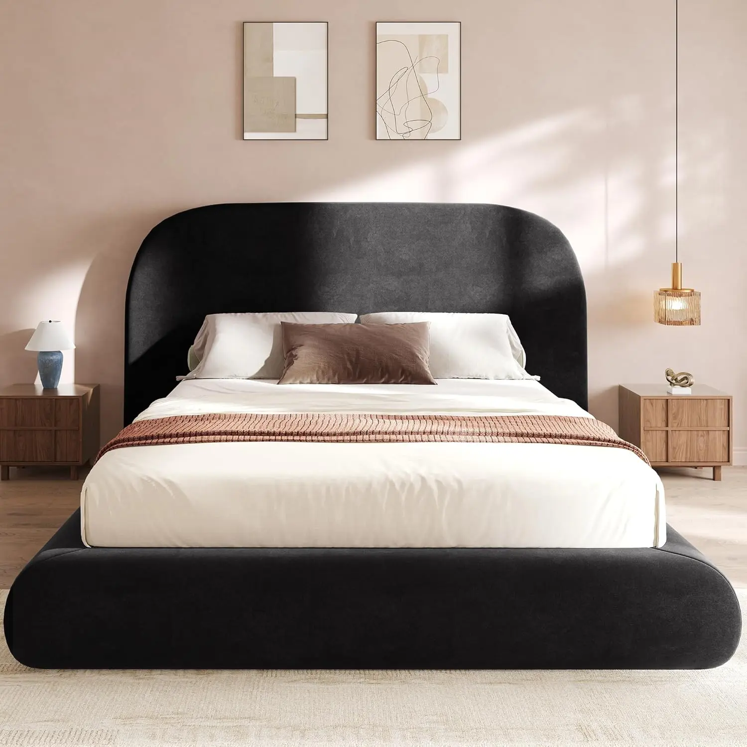 YITAHOME Queen/King Size Bed Frame, Velvet Upholstered Platform Bed Frame with Headboard, Soft Cloud Bed with Footboard, Rounded Corners, 10 Seconds Easy Assembly (Not Include Box Spring)