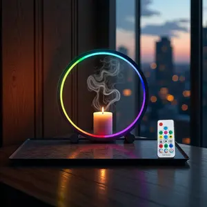 Remote Controlled 16-Color Changing LED Ring Light, USB Rechargeable Mood Night Light with Dimmable Settings for Home Party Living Room Desktop Decoration Double Head Wireless Desk Lamp Wall Set Customizable Name Neon Sign Powered