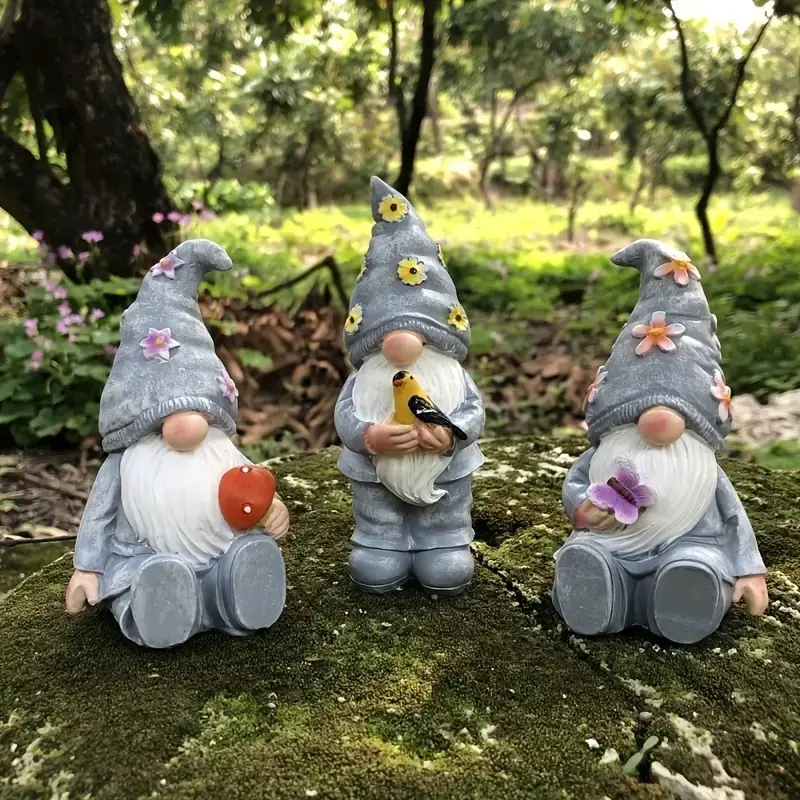 3-Piece Resin Gnome Garden Statue Set, American Rustic Style, Indoor & Outdoor Use, Outdoor Garden Accessory, No Electricity Required, Decorative Garden Ornaments, Garden Accessories, Resin Sculptures, Garden Sculptures and Decor, Statue Decorations