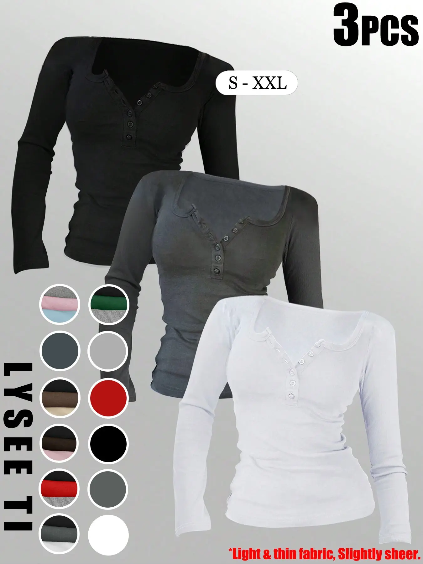 1pc/3pcs/5pcs Autumn & Winter Women's Casual Fashion Sporty Multi-Button Round Neck Solid Color Long Sleeve Casual Sports Tops Mix & Match Casual Sportswear