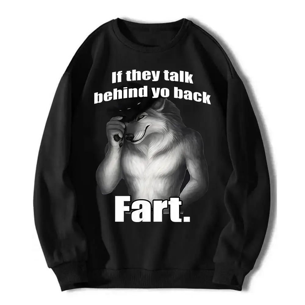 Women's Cotton Printed Round Neck Werewolf Graphic Hoodie - Funny Meme Quote, Sarcastic Humor, Unhinged Style, Spooky Animal Print, Cozy Unisex Pullover Top, Casual Streetwear, Everyday Gift, Simple