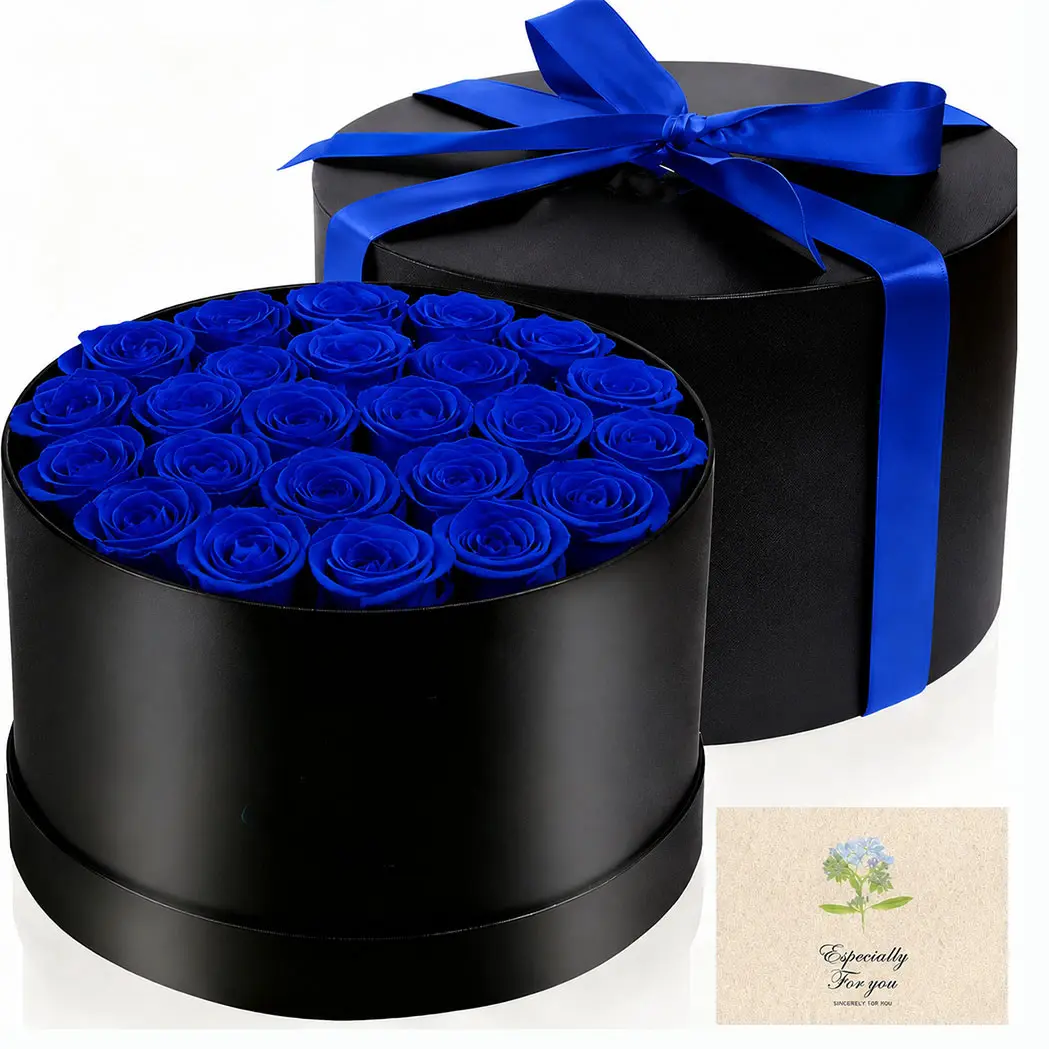 24 Blue Artificial Rose Gift Set, Soap Flower Box Kit, Decorative Fake Flower, Faux Floral Decor, Artificial Flower Decoration, Artificial Flower Arrangements, Non-Washable, Ideal for Mother's Day, Valentine's Day, Birthday, Party Gifts, Includes Card