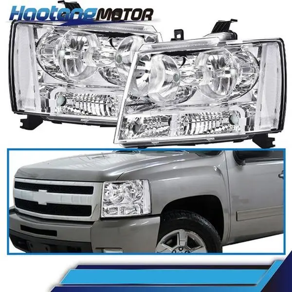 CROSSDESIGN Car Exterior Upgrade Headlights, Left & Right Headlamps Fit For 2007-2014 Chevy Avalanche, Suburban, Tahoe, Chevy Truck Accessory, Car Lighting