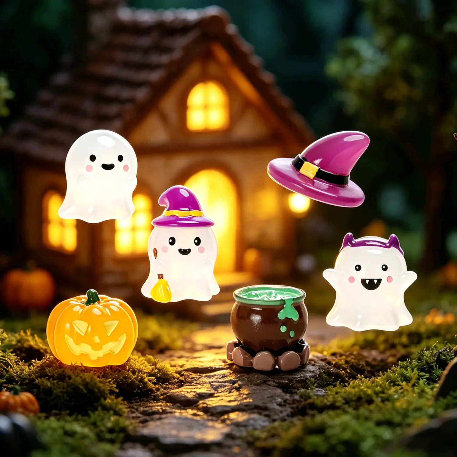 Spooky Glow-in-the-Dark Pumpkin Head Ghost PVC Decor Figurine Ornaments - DIY Creative Resin Jewelry, Magical Cooling Quilt Bedding Accent, Desktop Display Halloween Decor