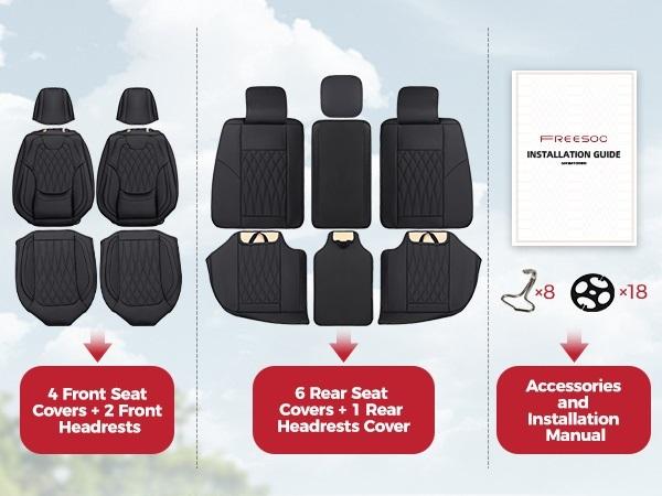 【FREESOO】Red Universal Car Seat Covers, Fits 6000+ Vehicles, Premium Breathable Leather，Automotive Interior Replacement Accessories  | F2