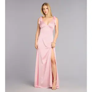 Christina Satin Bow Strap Formal Dress