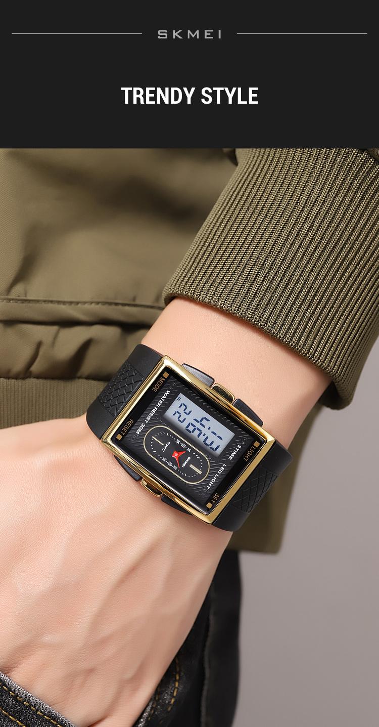 SKMEI Men's Durable Casual Digital Wristwatch - Gold-Dipped, Battery-Operated, 30M Waterproof, Hardlex Glass Dial, Multi-Functional LED, Gold-Accented Metal Frame, Black Band, 3 Time Zones, Stopwatch, Alarm, Date & Week Display, Casual Watch detail 9