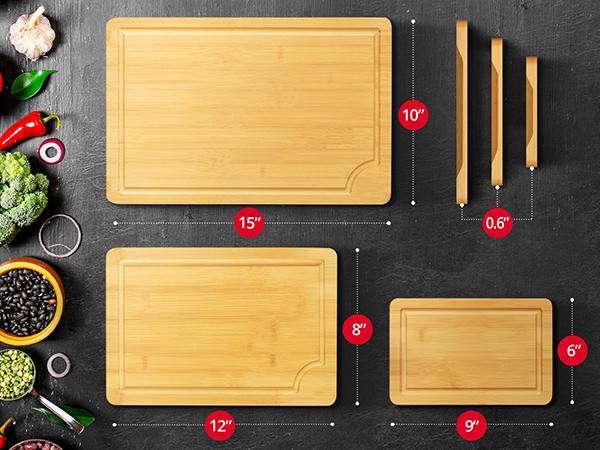Royal Craft Wood Organic Cutting Board Set of 3 for Kitchen Cooking & Serving Bamboo Wood Cutting Boards Set - Knives Friendly Surface with Side Handles Kitchenware Boards With Juice Groove