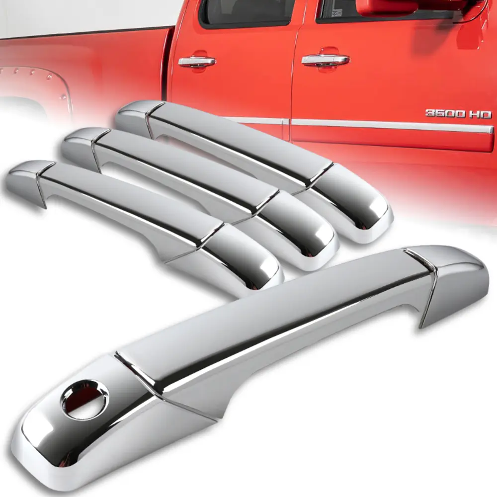 4PCS Chrome Door Handle Covers No Smart Keyholes Compatible with 2007 - 2013 Chevy Silverado / 2007 - 2014 Chevy Suburban / 2007 - 2014 Chevy Tahoe